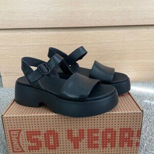 Camper Tasha Black Leather Platform Sandal Shoes US Size 7